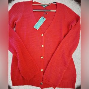 DRAPER JAMES Coral Gold Buttons Stitch Cardigan XS NWT